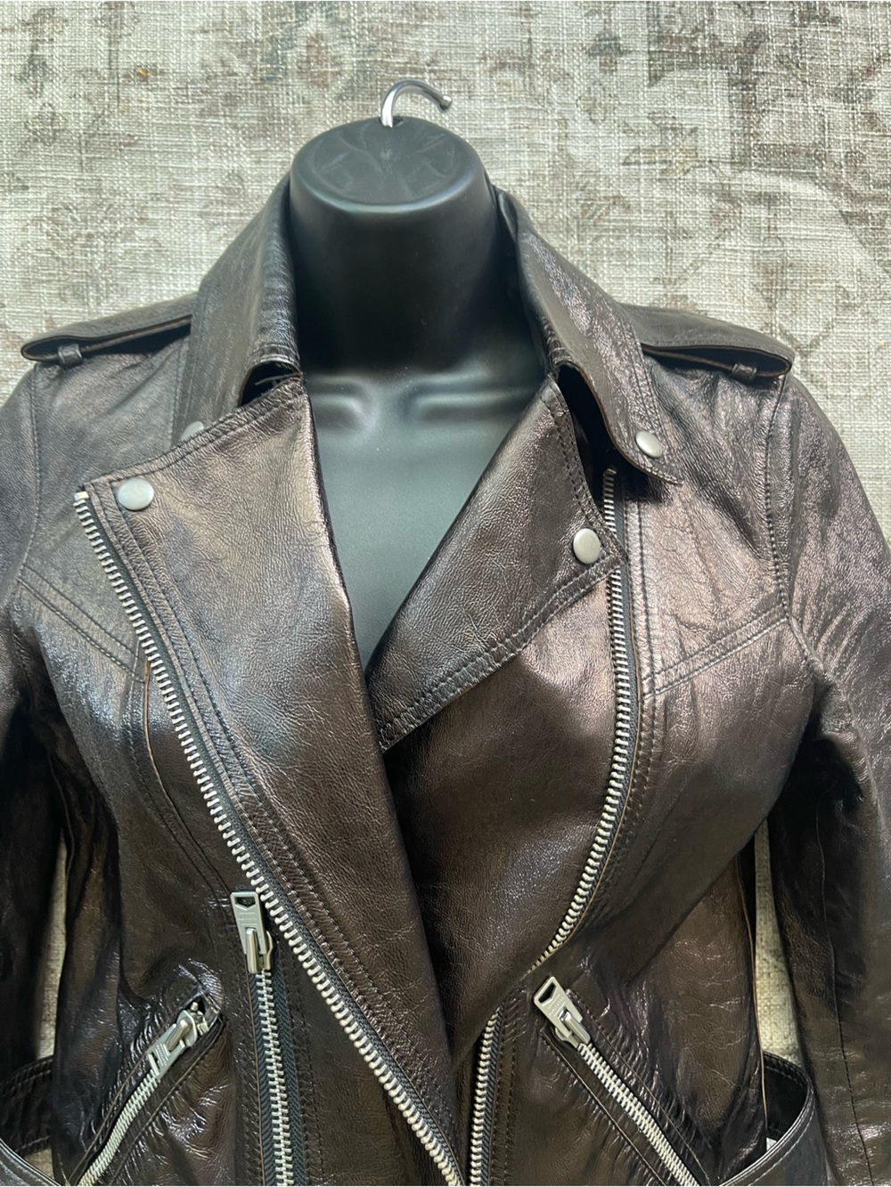 AllSaints Dark Brown Rigby Payton Leather Biker Jacket - Picture 5 of 12
